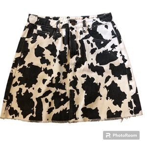 Amywinehouse Cow Print Jean Denim Skirt Size Medium